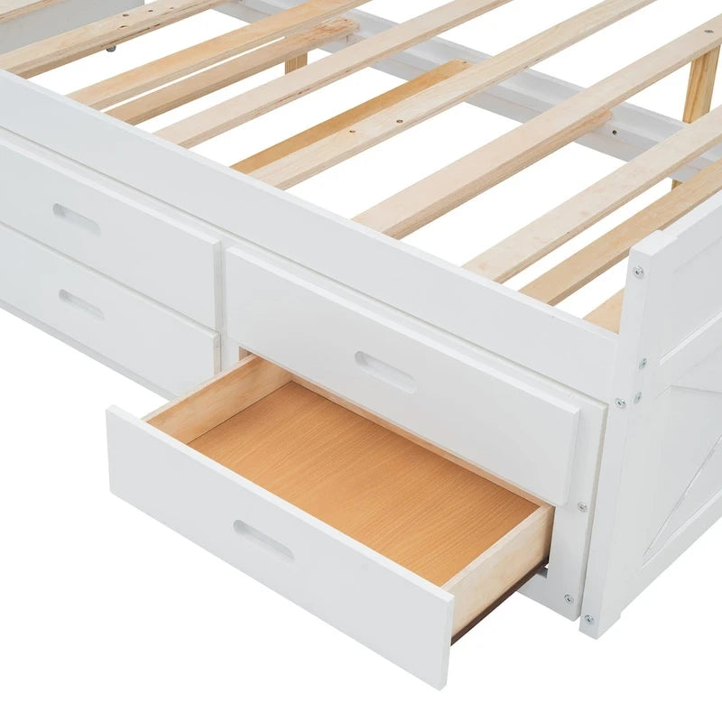 Lit en bois avec tiroirs de rangement, lit gigogne et trois tiroirs de rangement