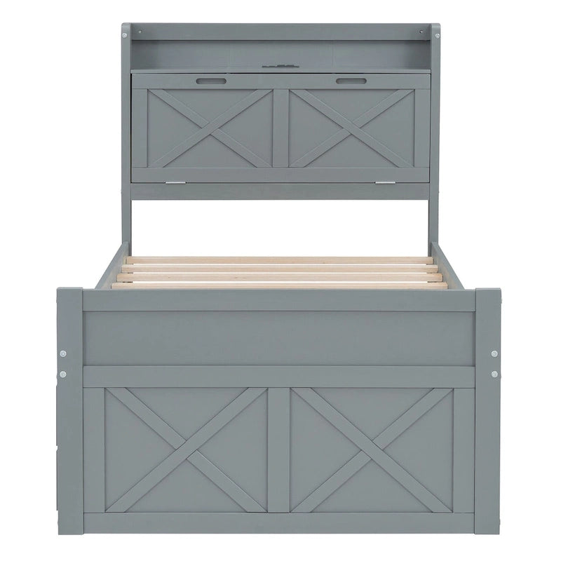 Lit en bois avec tiroirs de rangement, lit gigogne et trois tiroirs de rangement