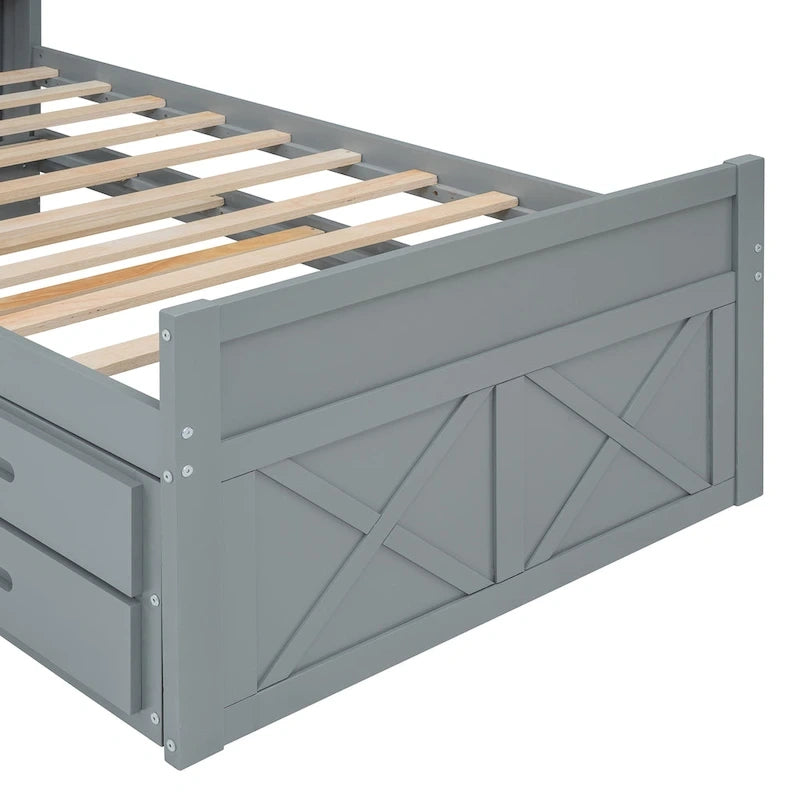 Lit en bois avec tiroirs de rangement, lit gigogne et trois tiroirs de rangement