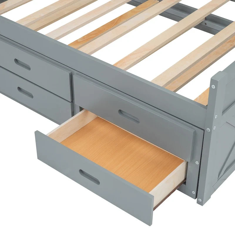 Lit en bois avec tiroirs de rangement, lit gigogne et trois tiroirs de rangement
