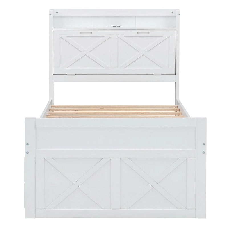 Lit en bois avec tiroirs de rangement, lit gigogne et trois tiroirs de rangement
