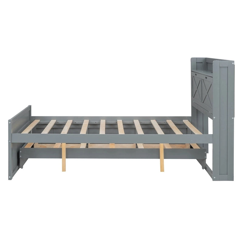 Lit en bois avec tiroirs de rangement, lit gigogne et trois tiroirs de rangement